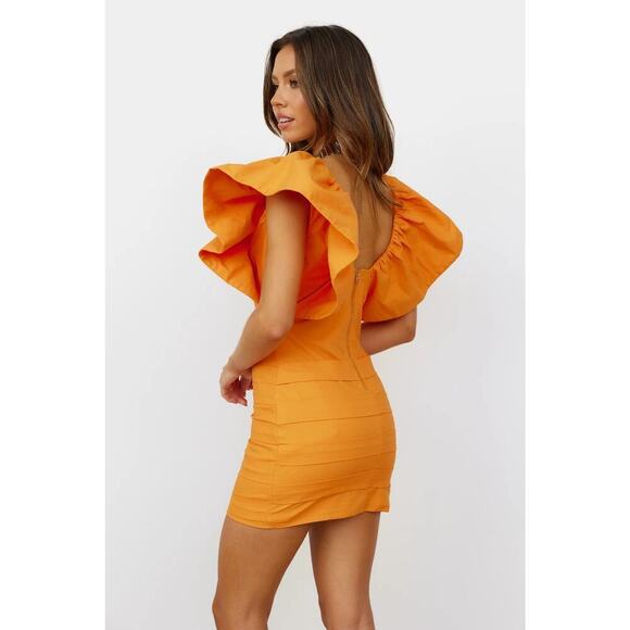 Seven Wonders The Label Gigi Ruffle Sleeve Bodycon Mini Dress Orange Women's S - Picture 2 of 10